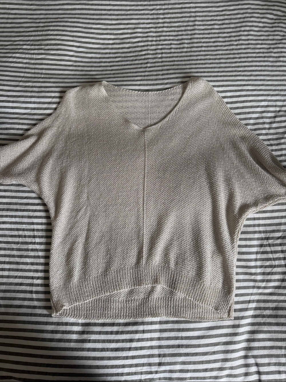 Relaxed V-Neck Lightweight Knit Sweater in Cream